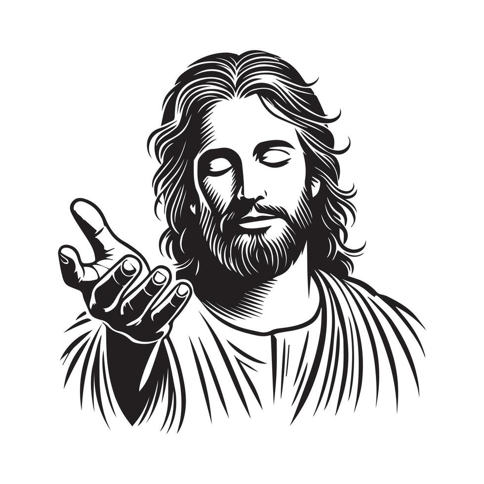 Black and White Jesus Christ Face Profile Illustration vector