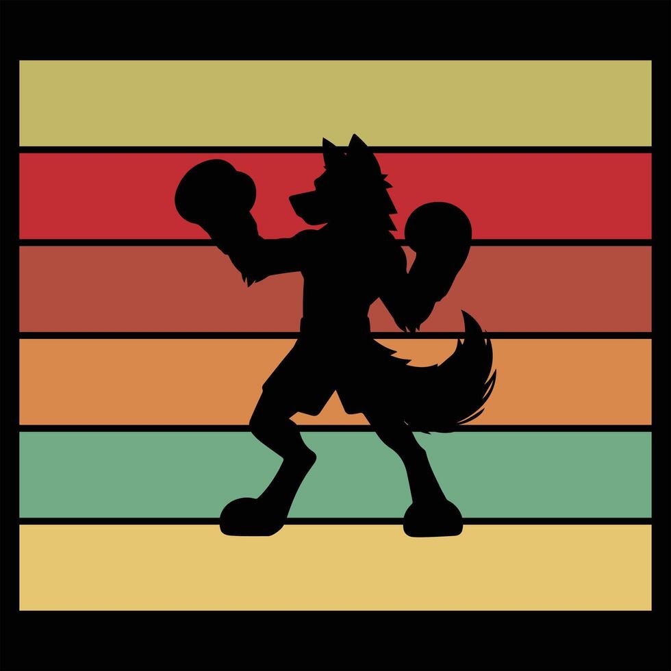 Retro Sunset Design with a Playful Wolf Silhouette vector