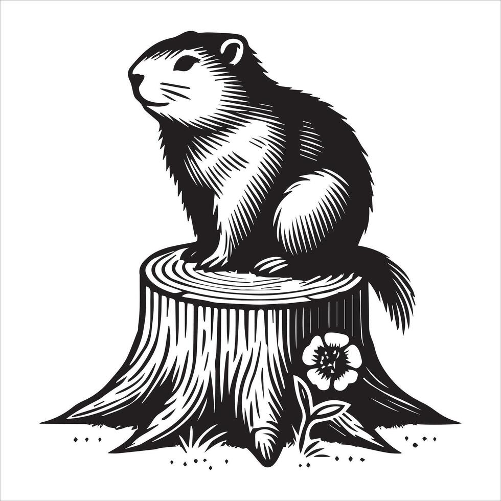 Groundhog's Whimsical Journey Through Blooming Flowers vector