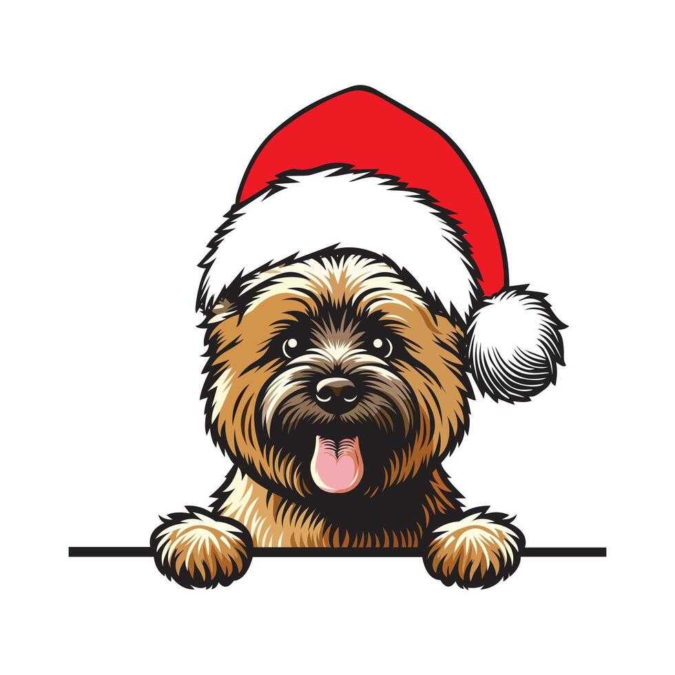 Cairn Terrier dog with Santa Hat illustration, Cute Dog Peeking Face isolated, dog wearing Santa hat Art vector
