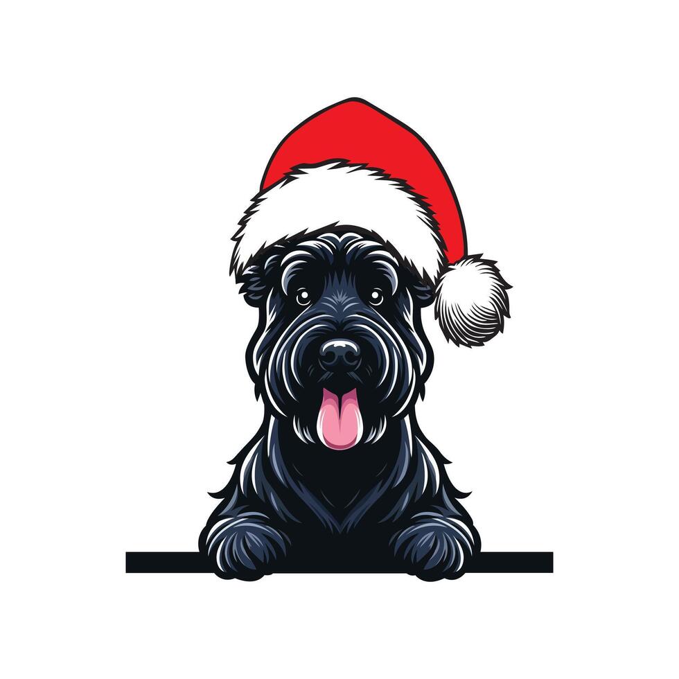 Scottish Terrier dog with Santa Hat illustration, Cute Dog Peeking Face isolated, dog wearing Santa hat Art vector
