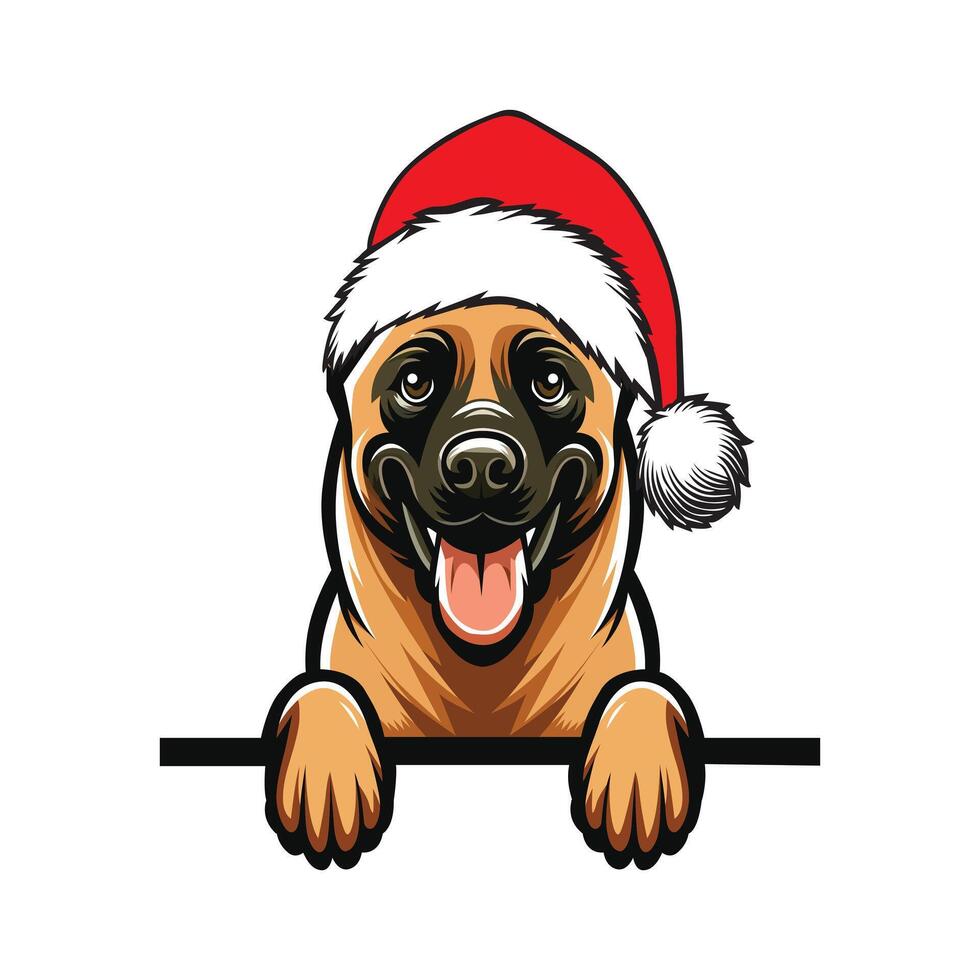 Cute Dog Peeking Face isolated, dog wearing Santa hat Art vector