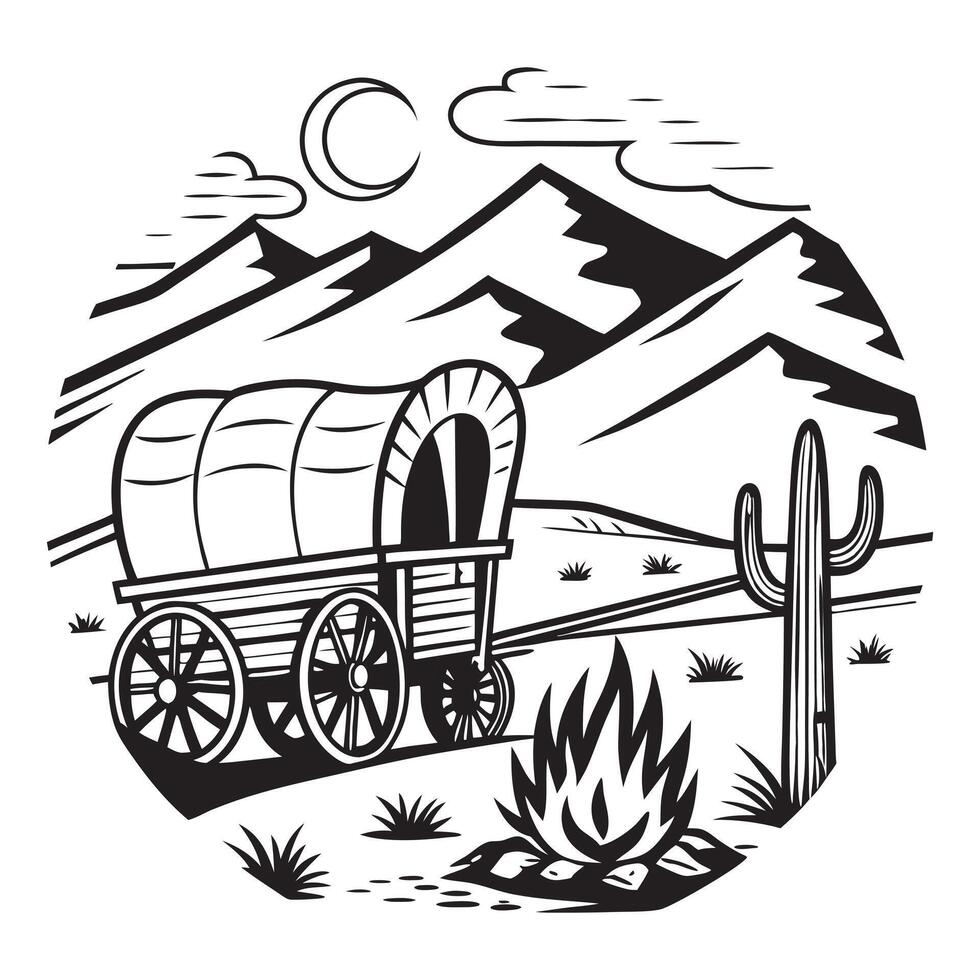 Bold Desert Landscape with Cow Skull for Rustic Design Projects vector