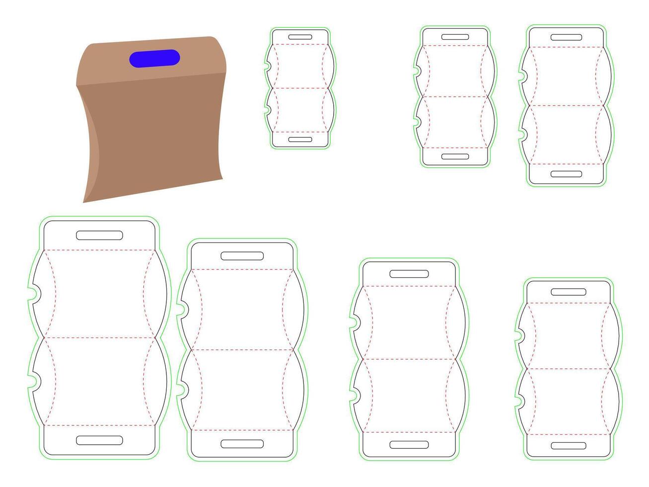 Custom pillow box dieline template vector