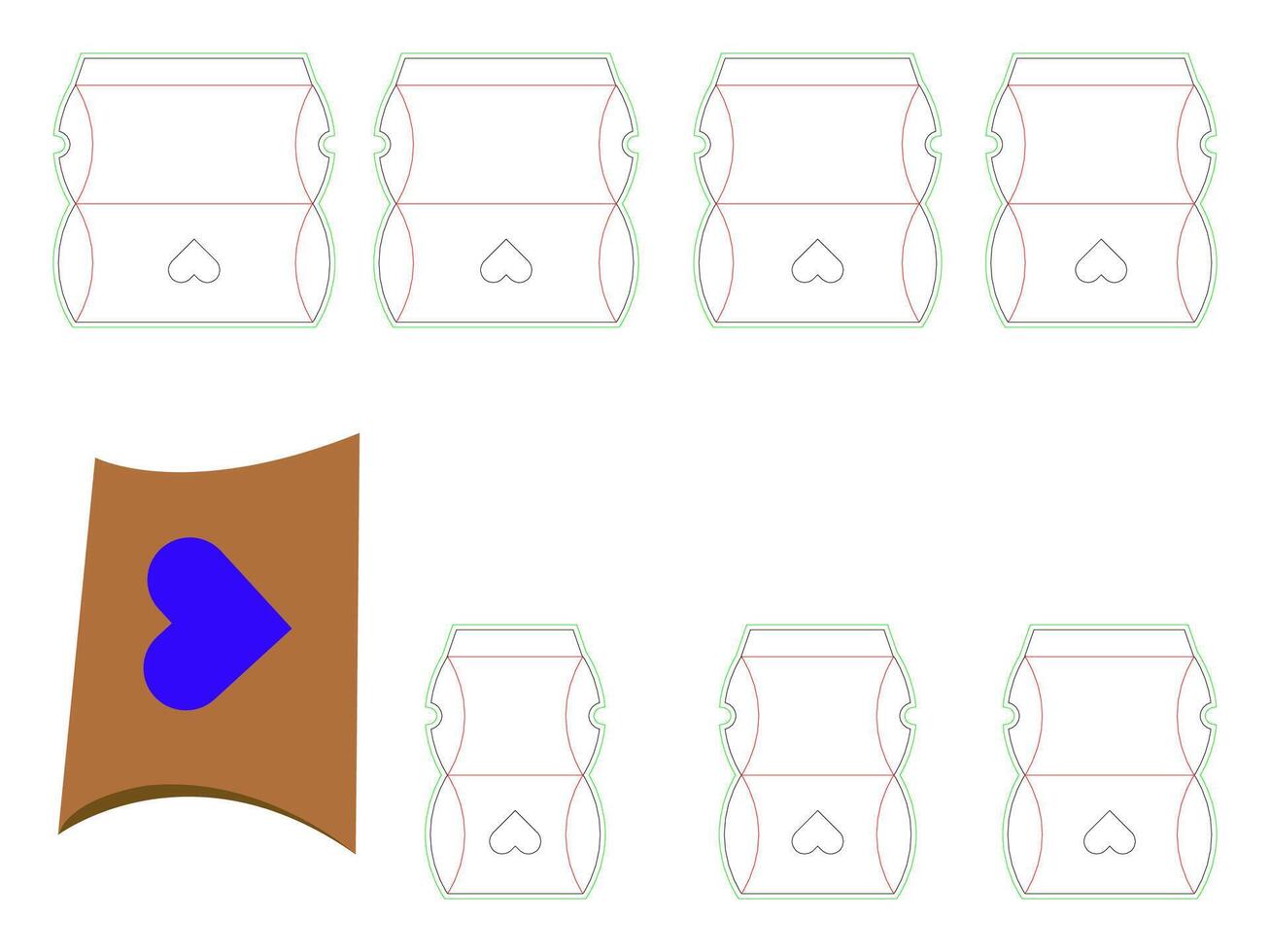 Heart shape pillow box dieline template vector