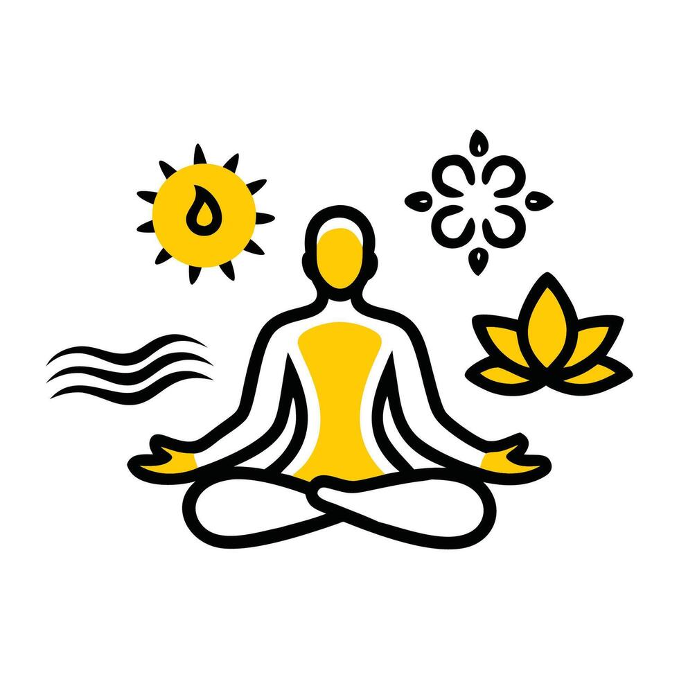 Yoga man in lotus position with sun and lotus flower vector