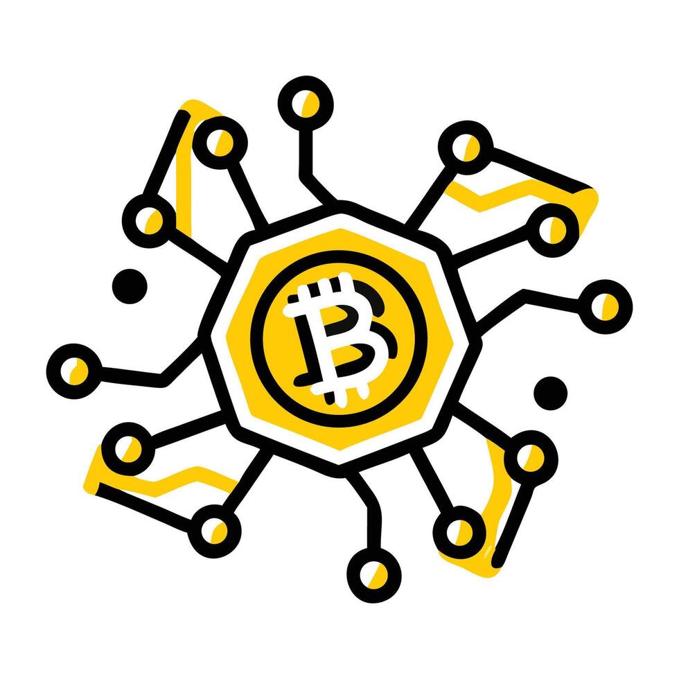Bitcoin logo with a yellow and black circle vector