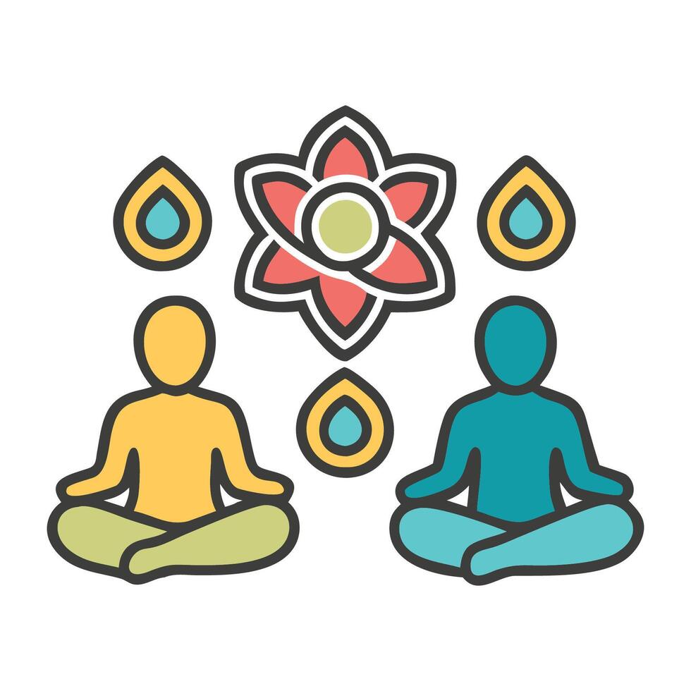 Two people sitting in lotus position with a flower and water vector