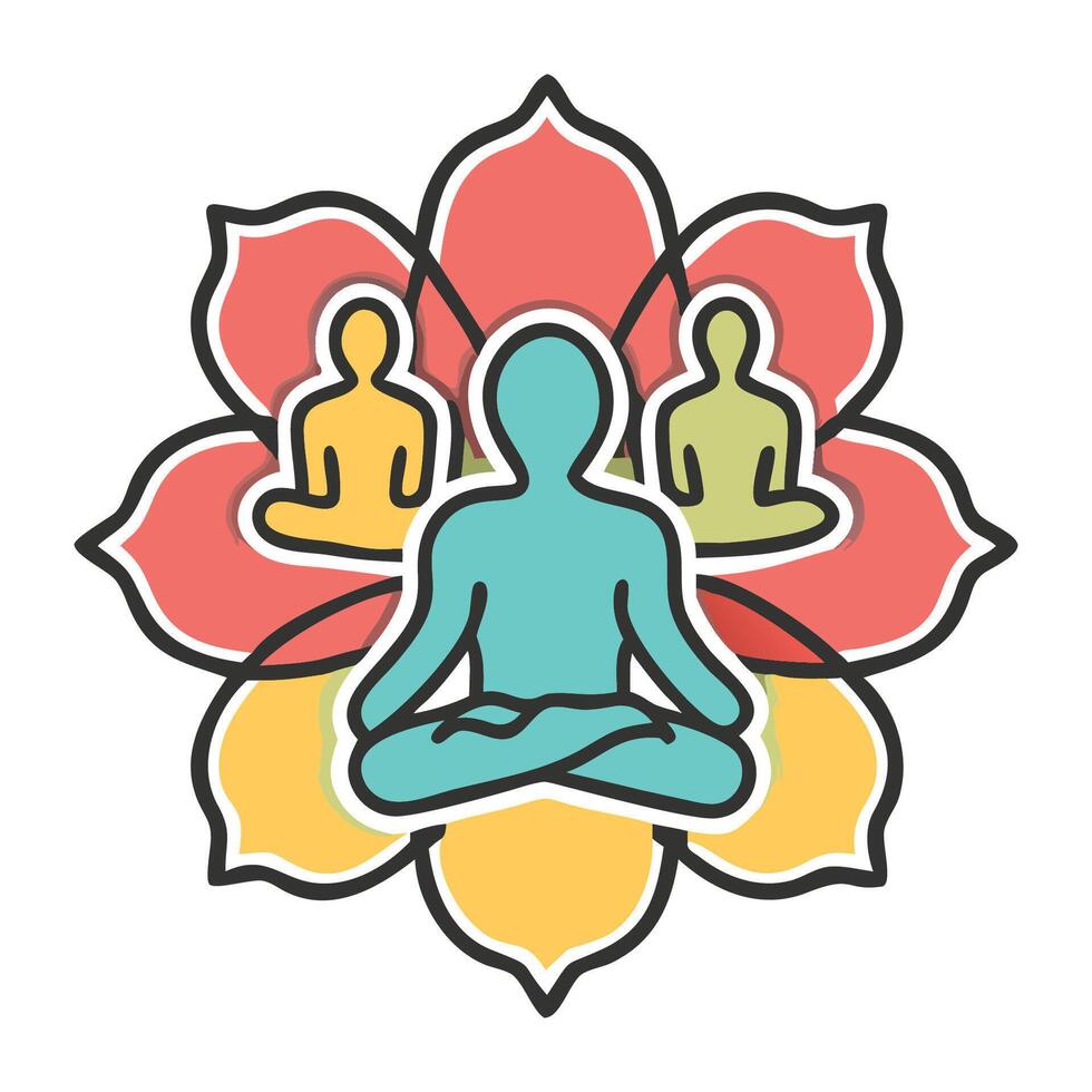 Yoga symbol with people in lotus position vector