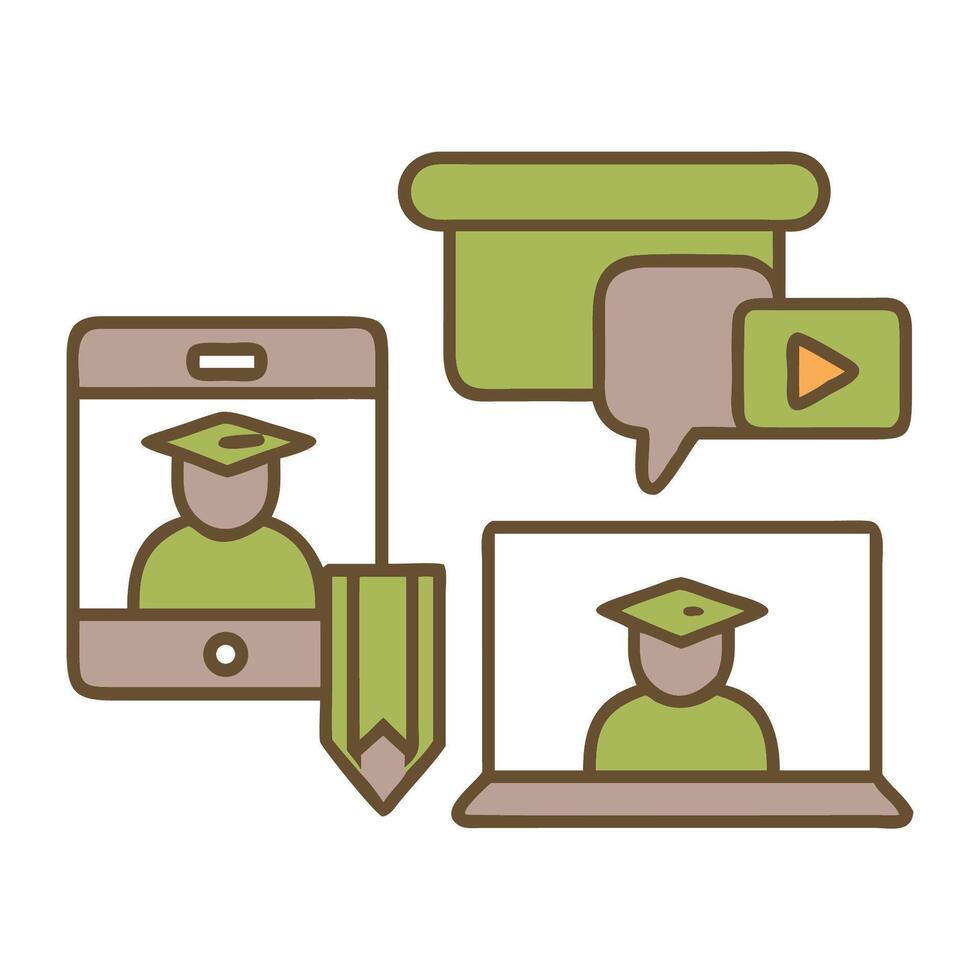 A group of icons that include a laptop, a tablet and a graduation cap vector