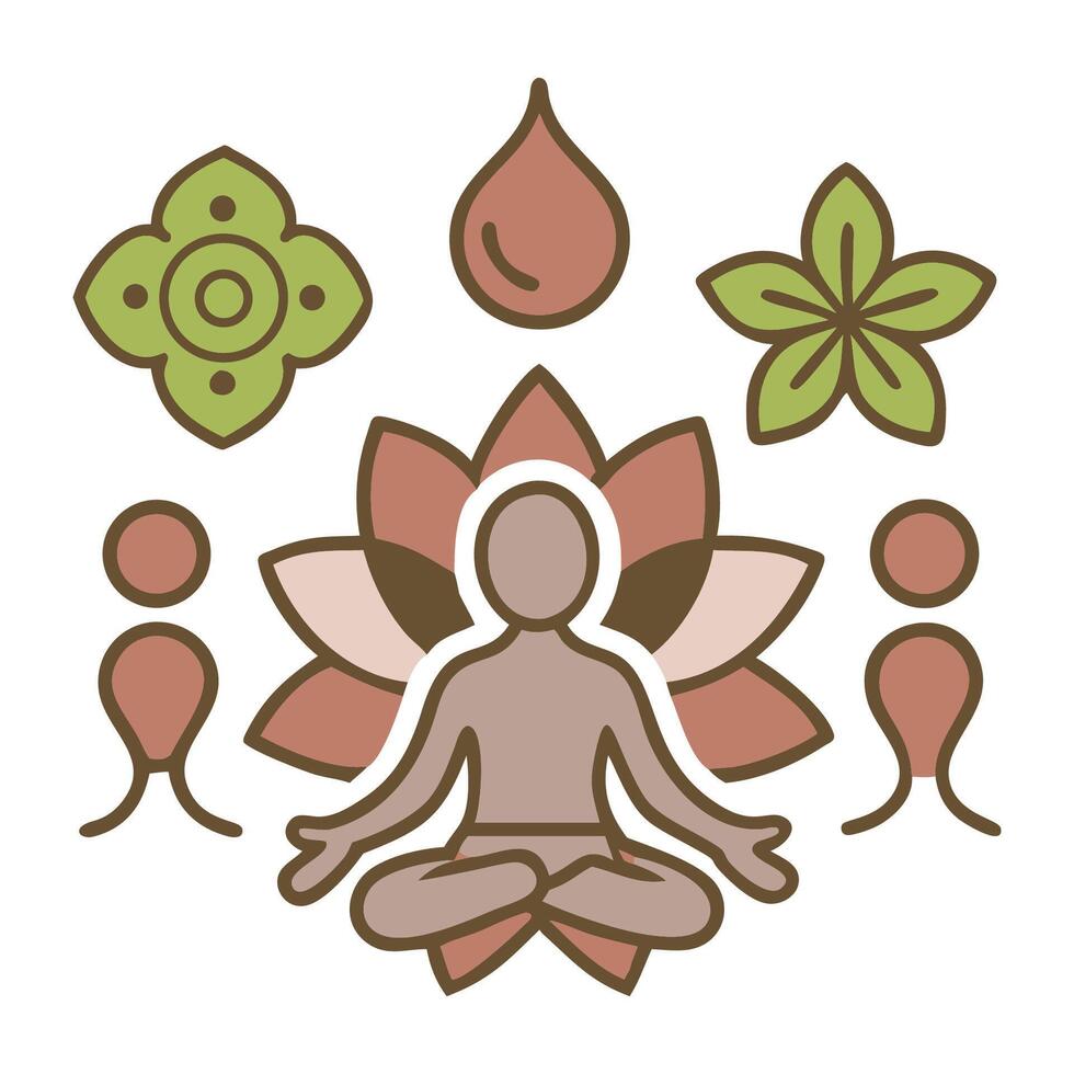 A person in a lotus position surrounded by various symbols vector