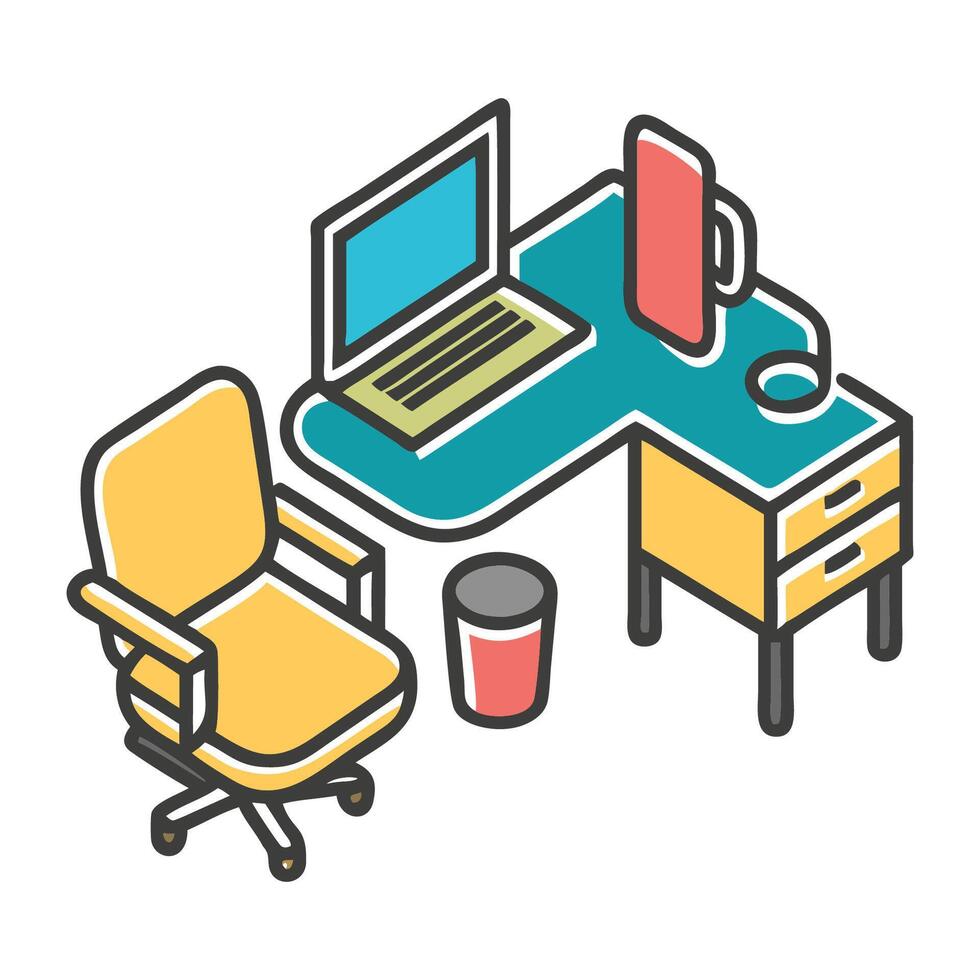 Office desk with chair and computer on it vector