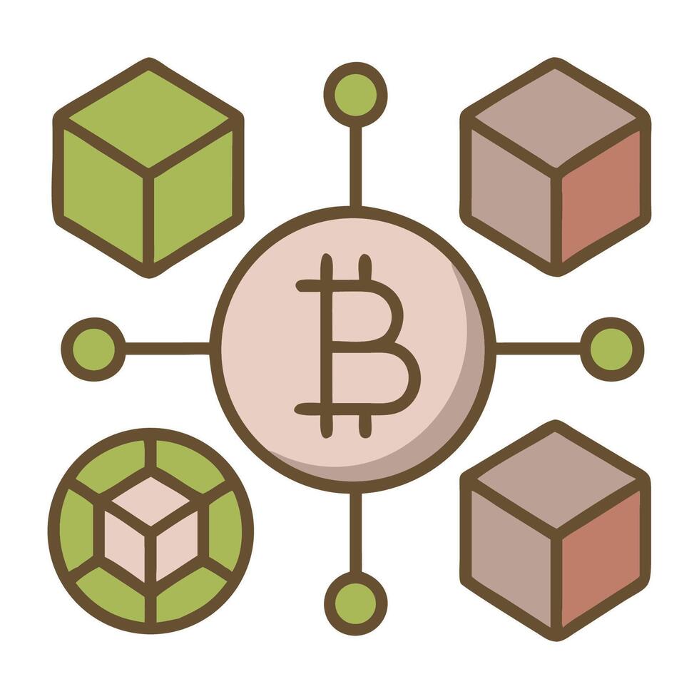 Bitcoin and blockchain technology icon illustration vector
