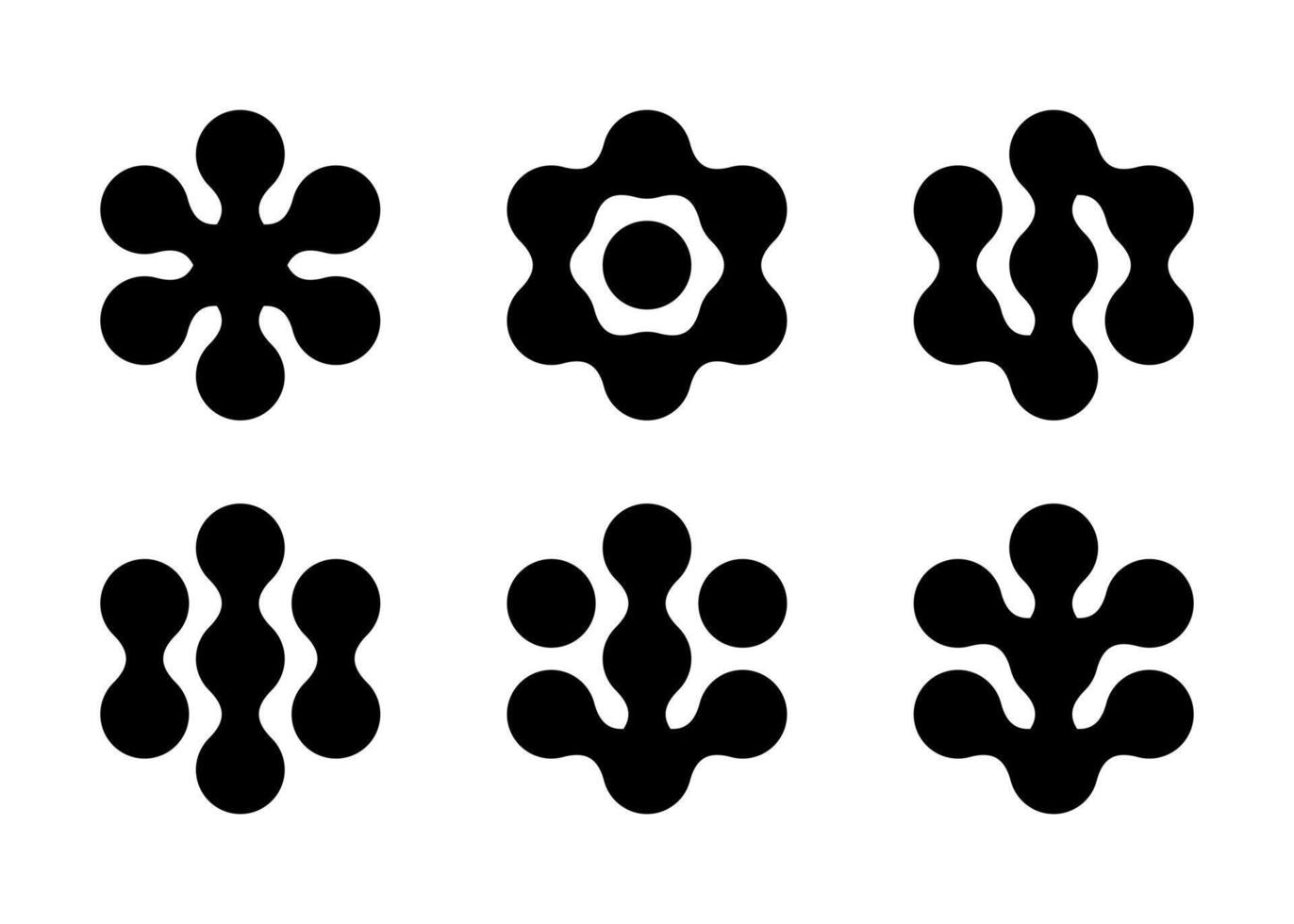 Circle metaball connect into organic cell shape of snowflake, star, sun and molecule. Blob technology logo icon. Arrow atom round grid network template. vector