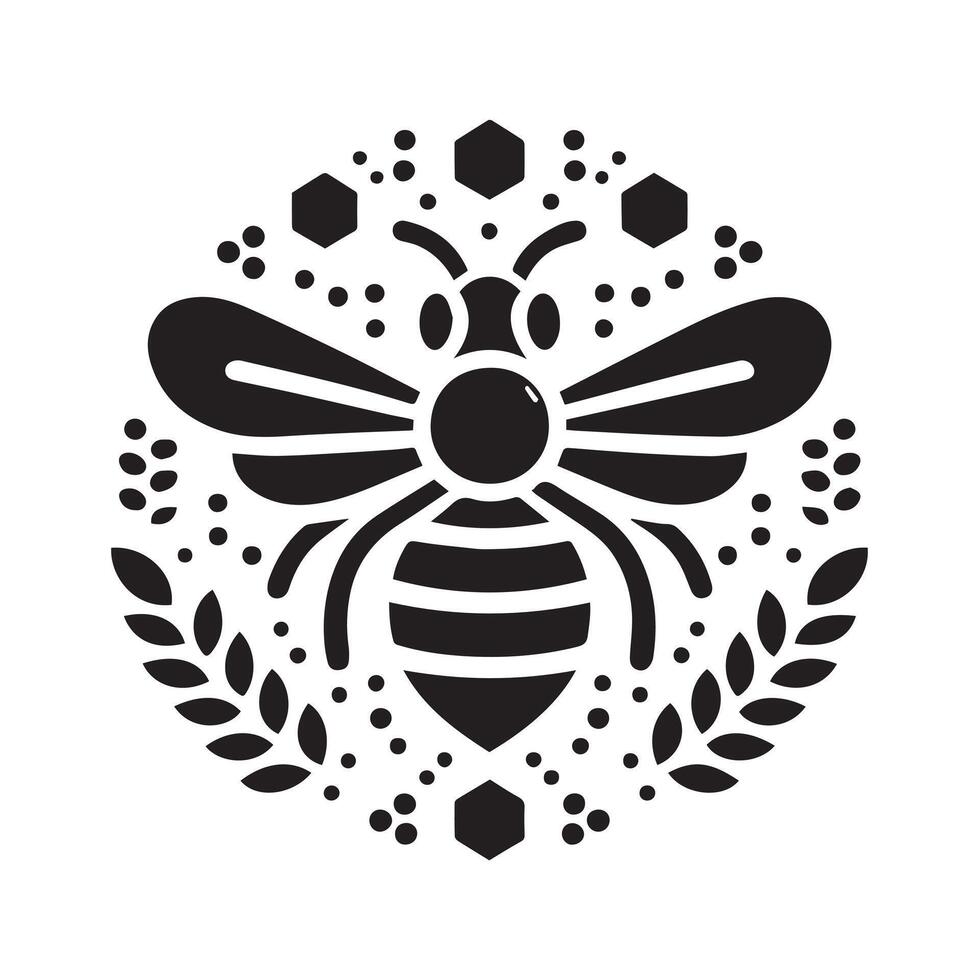 A stylized, black and white graphic of a bee vector