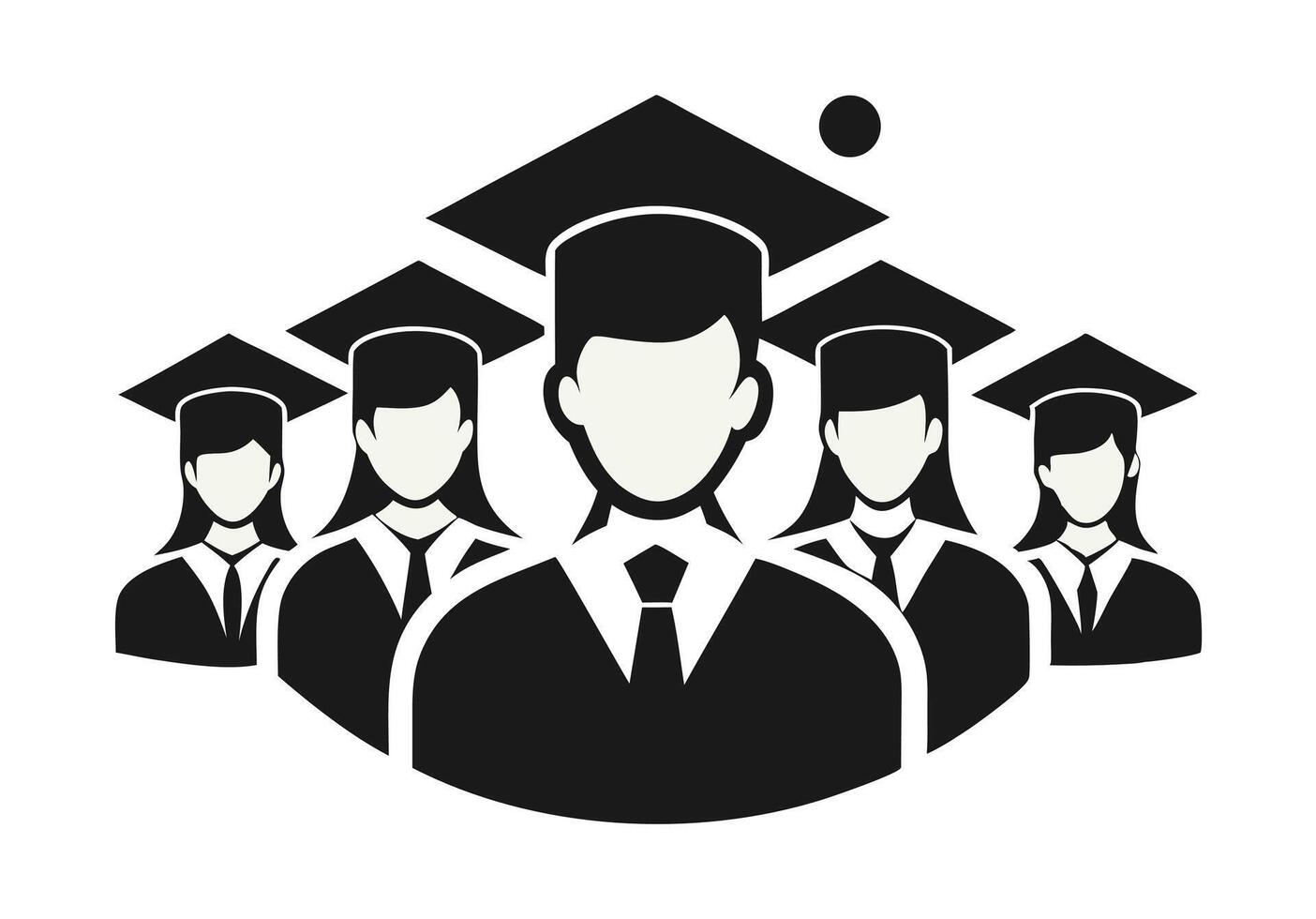 This image showcases a collection of simple, black silhouette icons of graduates. vector