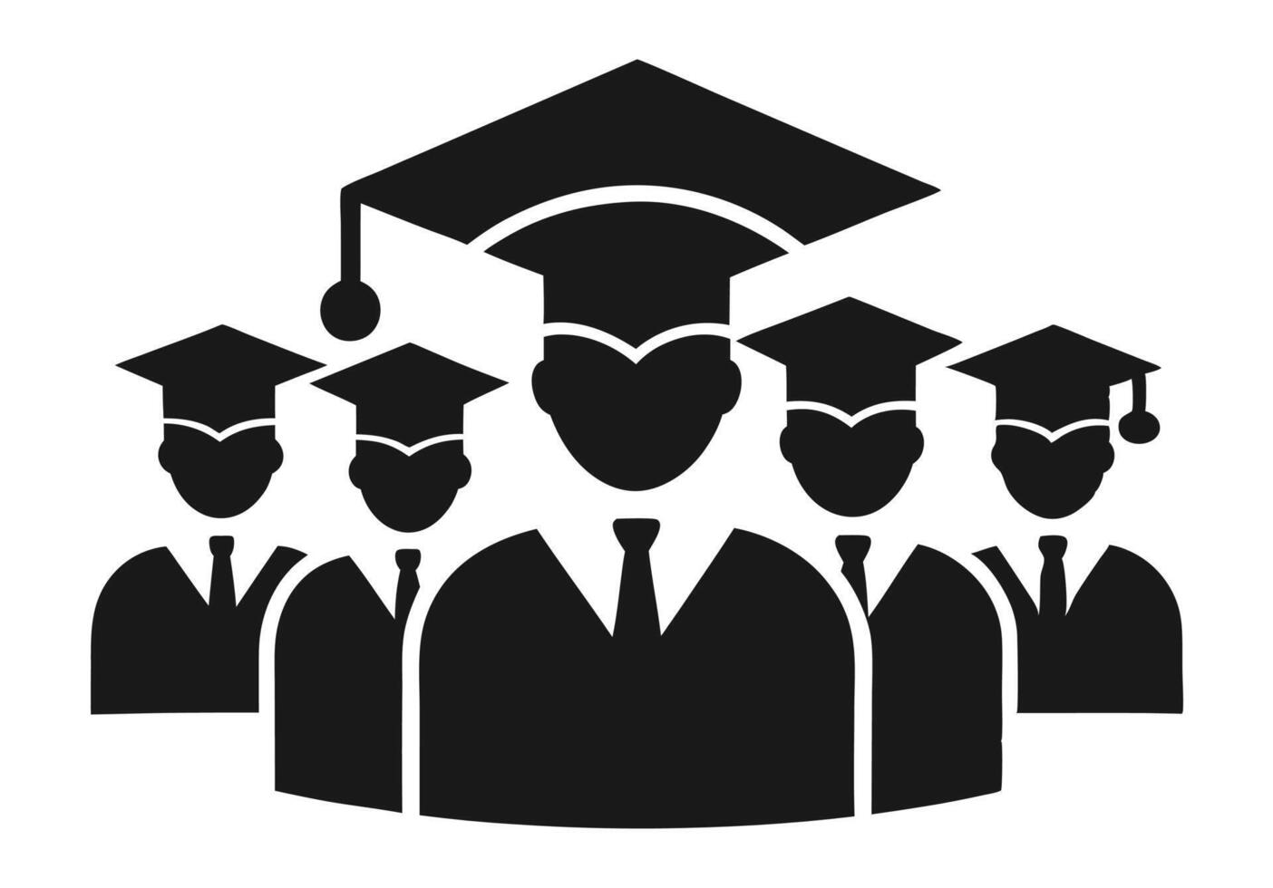 A set of simple, black and white silhouette icons depicting graduating students. vector