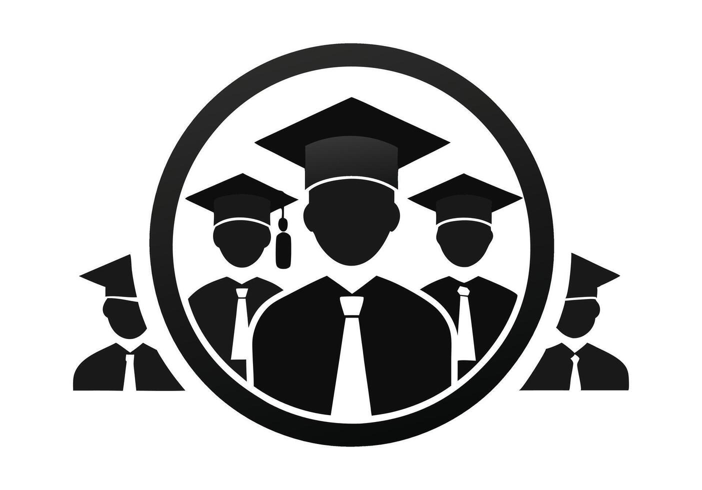 A graphic showcasing a group of graduates, each wearing a graduation cap and gown. vector