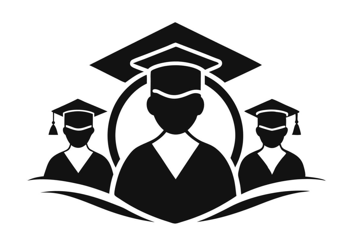 Graduation Icon of Three Students Wearing Caps and Gowns vector