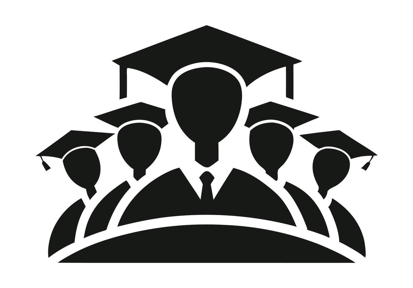 A stylized image of three graduating students in academic regalia. vector