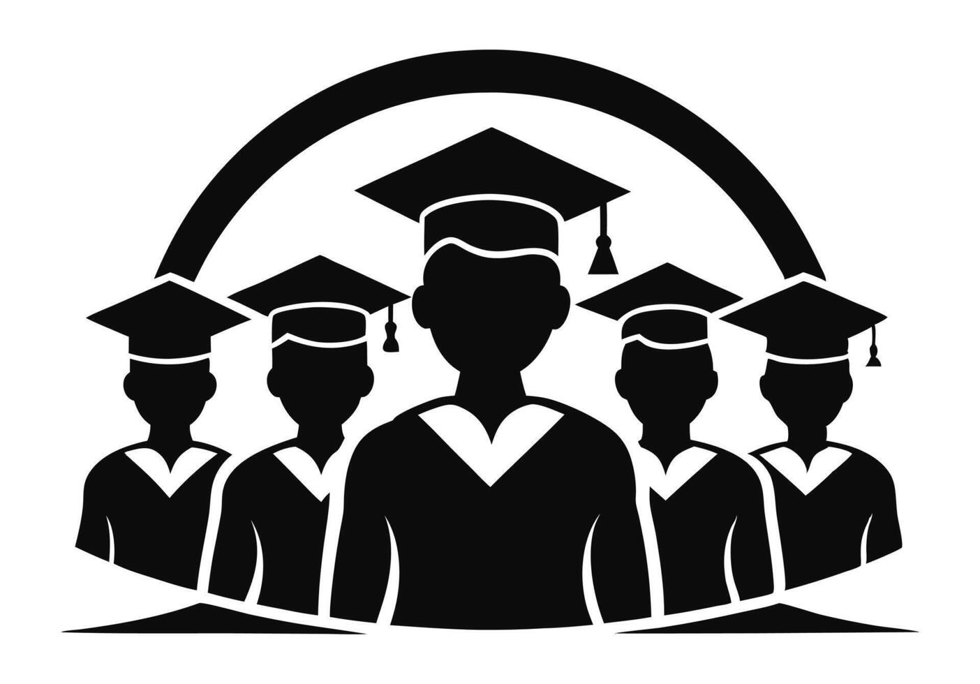 A simple, impactful graphic of five graduating students in academic regalia. vector