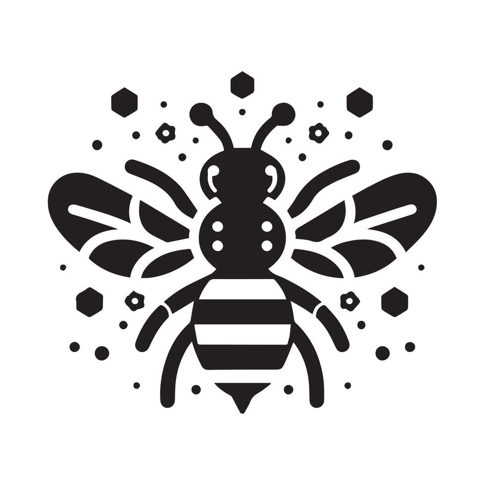 A stylized, simple black and white silhouette of a bee. vector