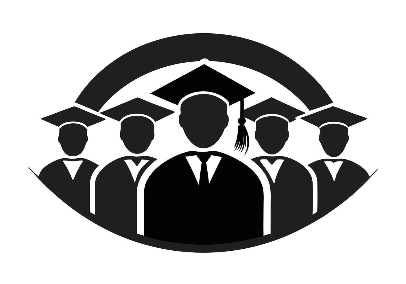 Group of Graduates Silhouettes in Oval Frame vector