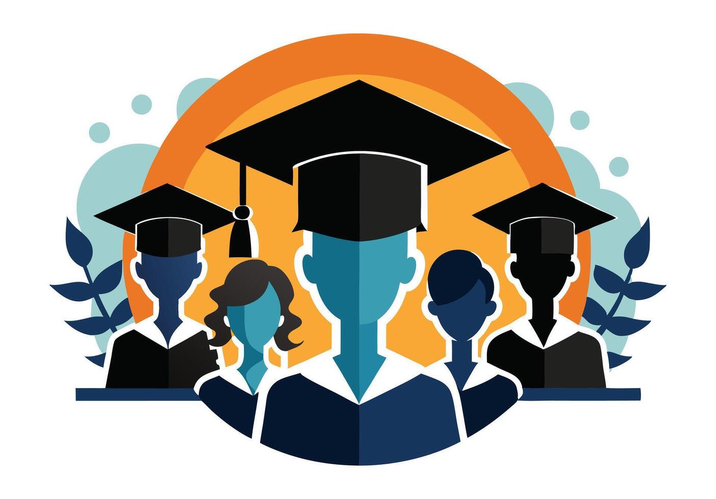 Graduation Icon with Students and Laurel Wreath vector