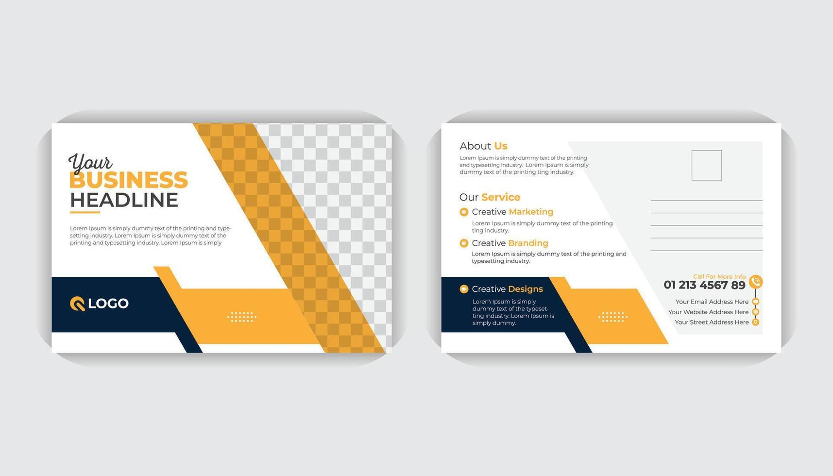 Yellow color Double sided Landscape poster. Corporate business postcard template or EDDM postcard design layout, Business postcard, Invitation Design. White color background vector