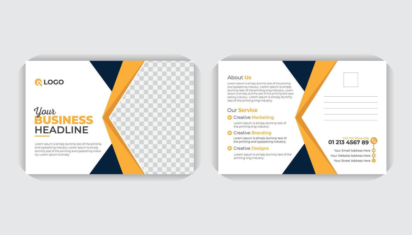 White background Amazing and modern postcard. Professional Corporate layout Marketing landscape poster, Invitation Design, Corporate postcard design. Corporate business or marketing agency template vector
