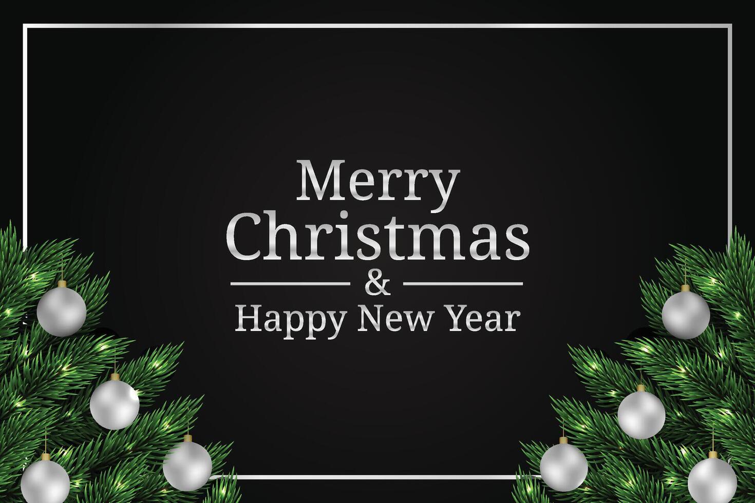 Merry christmas background with christmas balls and lights on fir leaves vector