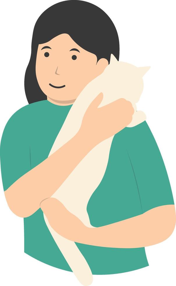 People with Cute Cat Illustration in Flat Design. vector