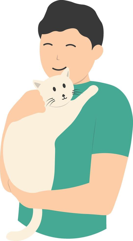 People with Cute Cat Illustration on White Background. vector