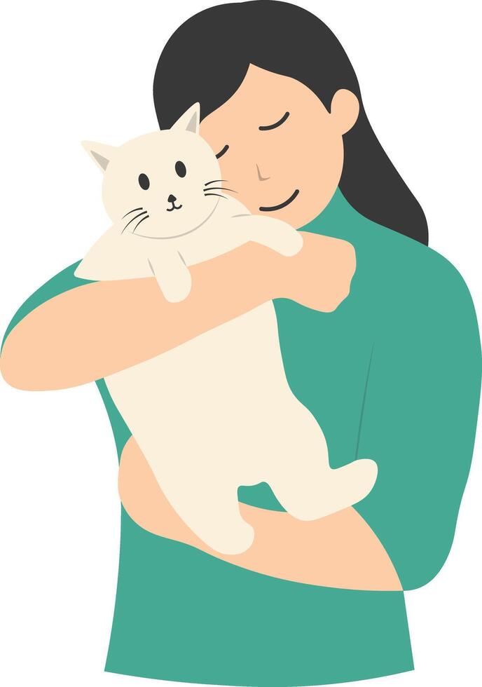People with Cute Cat Illustration with Flat Design. vector