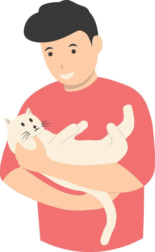People with Cute Cat Illustration Isolated on White Background. vector