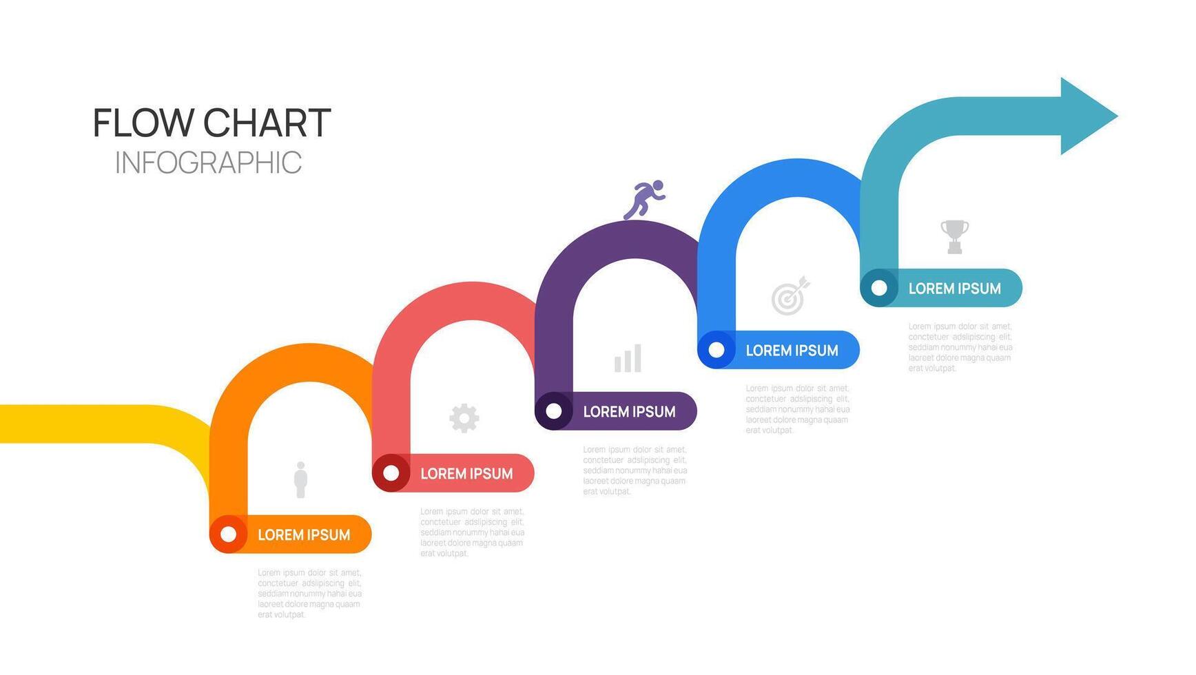 Infographic flow chart arrow line business template with icons and 5 options or steps design. vector