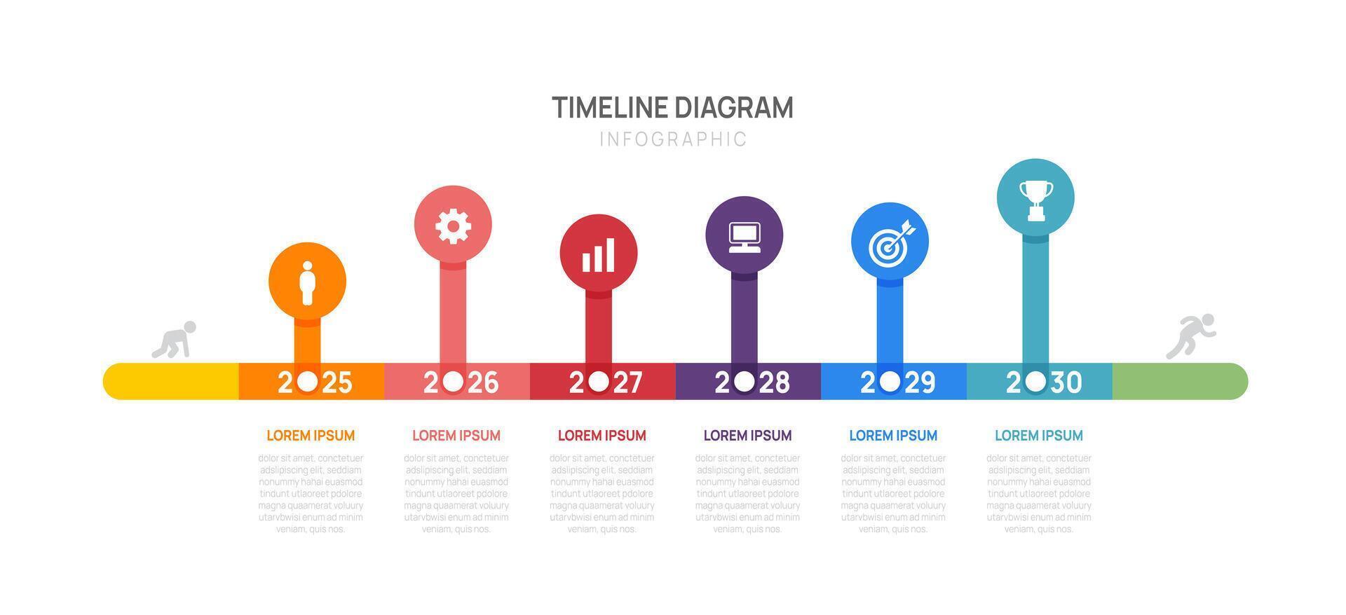 Business infographic for presentation milestones timeline template of 6 steps, and icons. Project planning by year. vector
