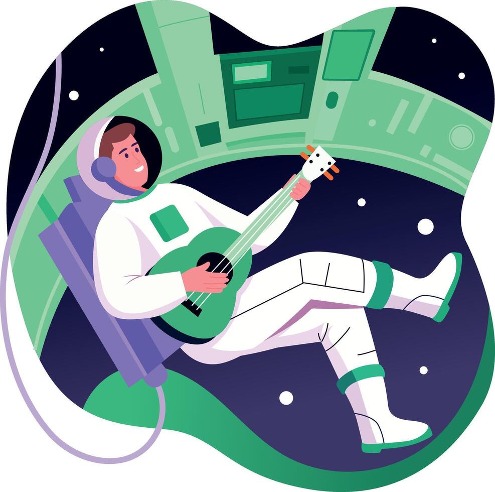 An astronaut playing guitar in space, flat style illustration vector