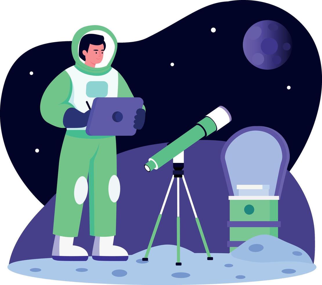 Moon exploration character illustration in a flat style vector