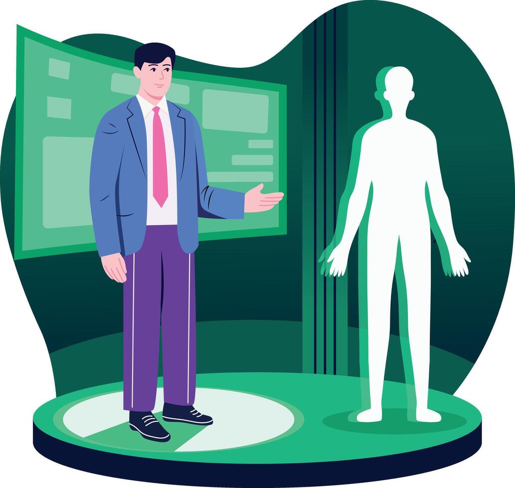 A flat style illustration of holographic news anchor vector