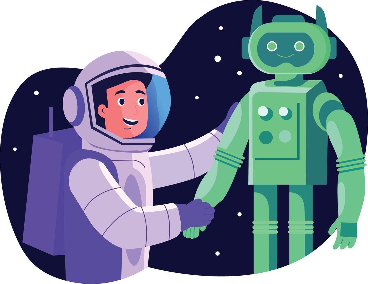 Astronaut friend robot illustration in flat style vector