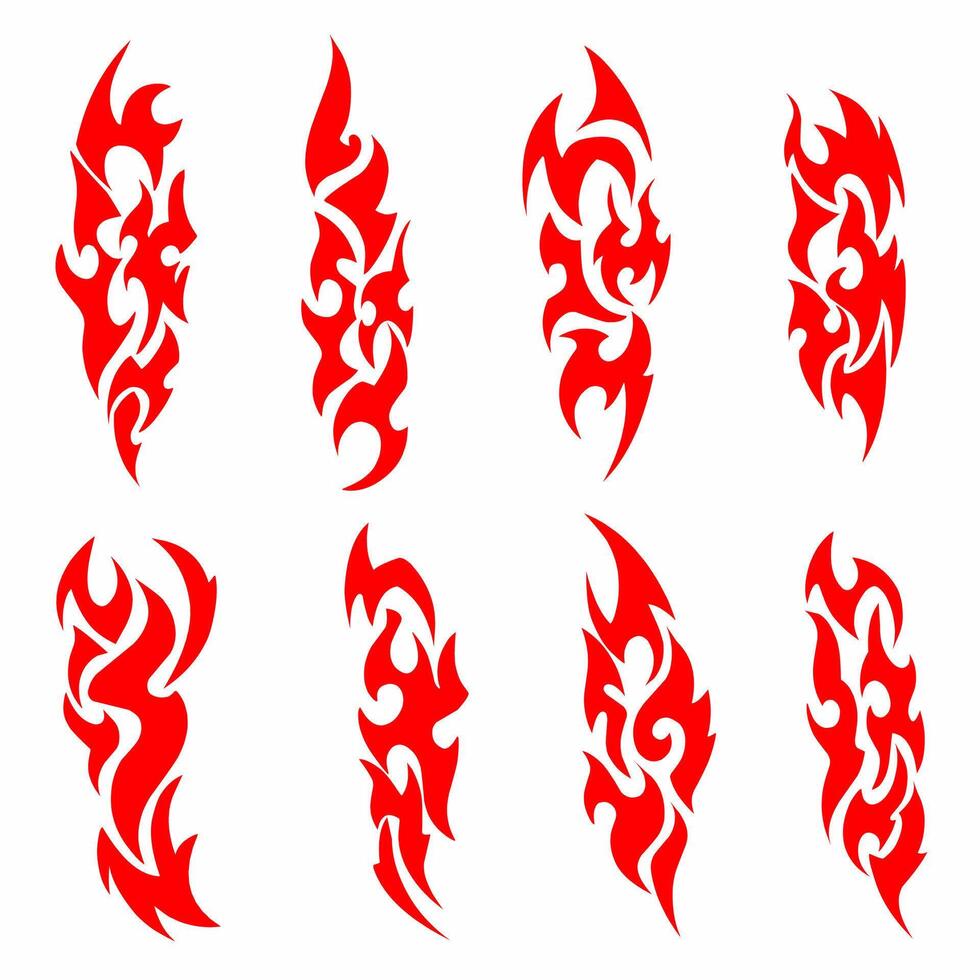 Set tribal art tattoo elements red color vector