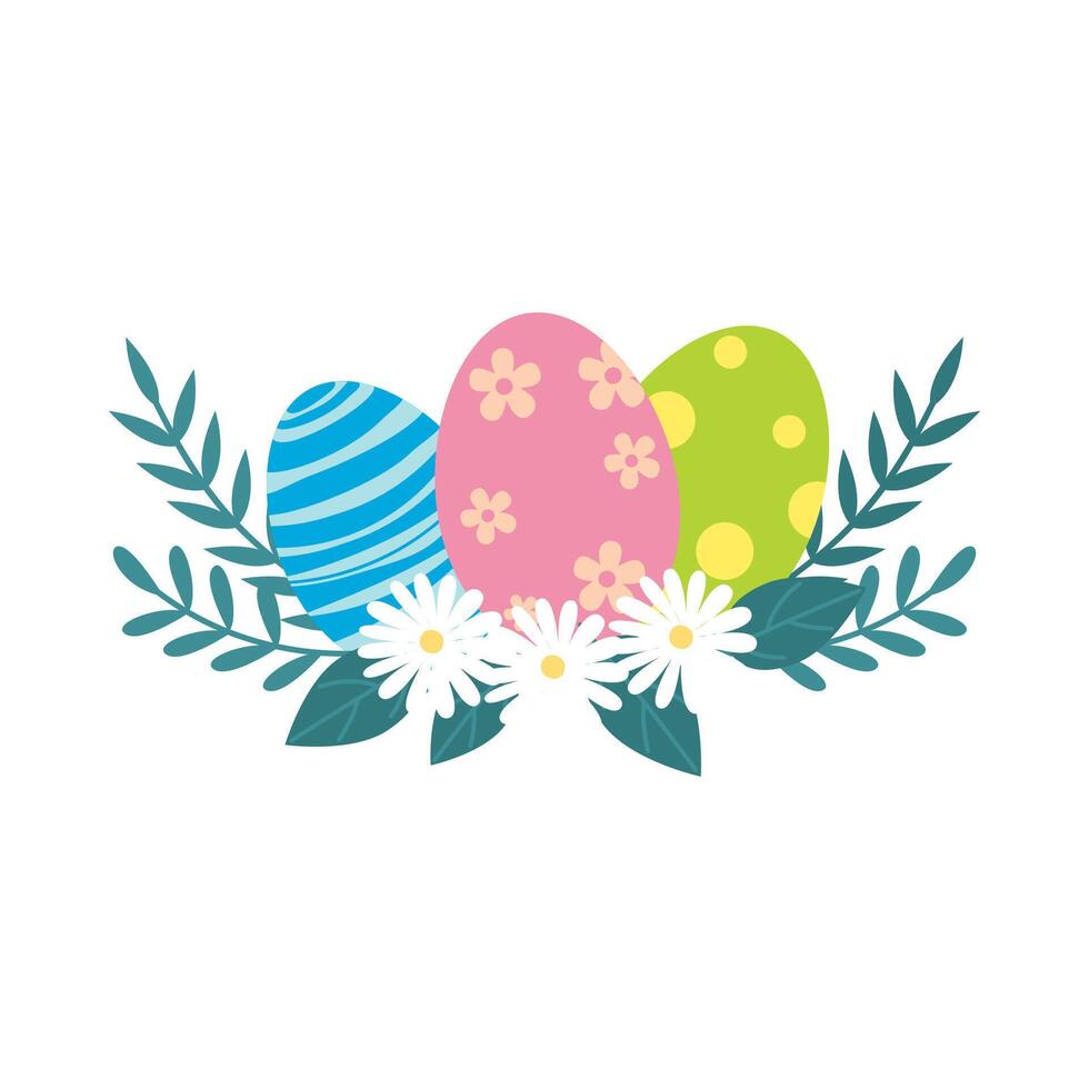 Easter Eggs with Floral and Leafy Decorations for Spring Festivities vector