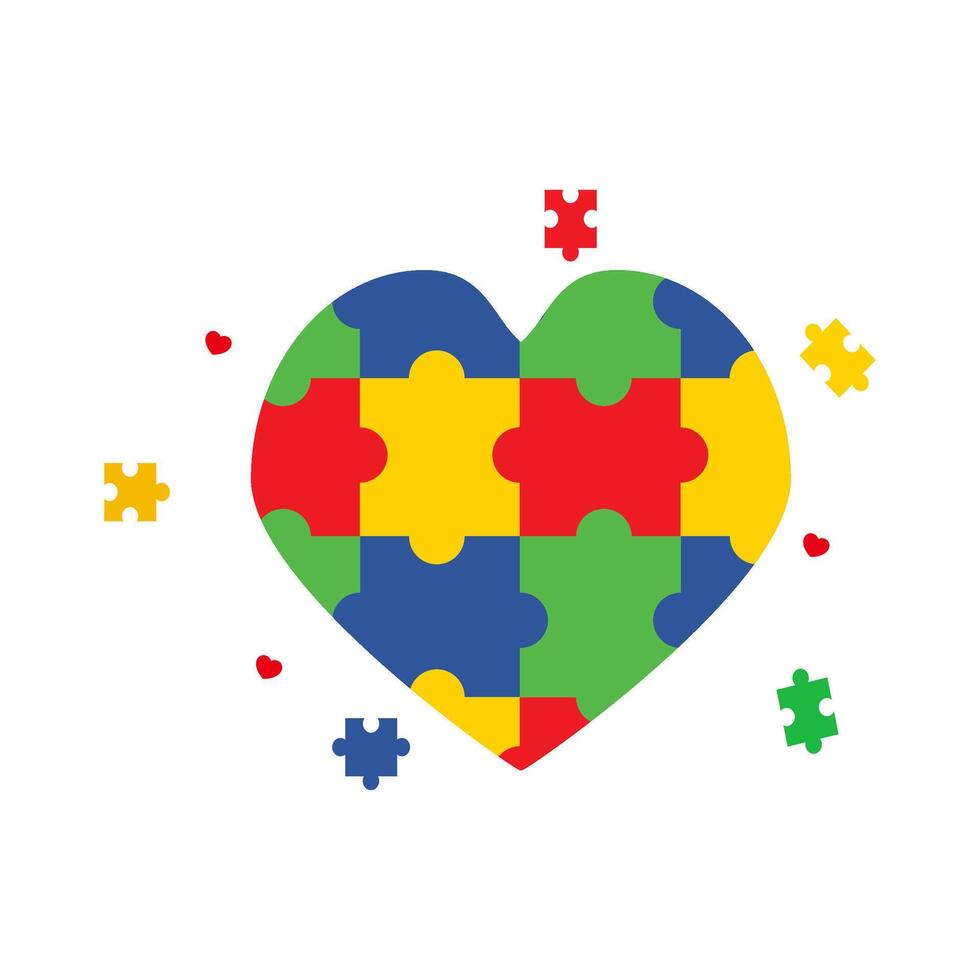 Colorful Puzzle Heart Symbolizing Love and Autism Awareness vector