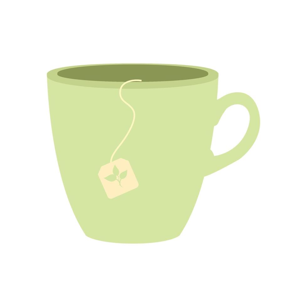 Green Tea Cup with Tea Bag in Soft Pastel Tones for Wellness and Relaxation vector