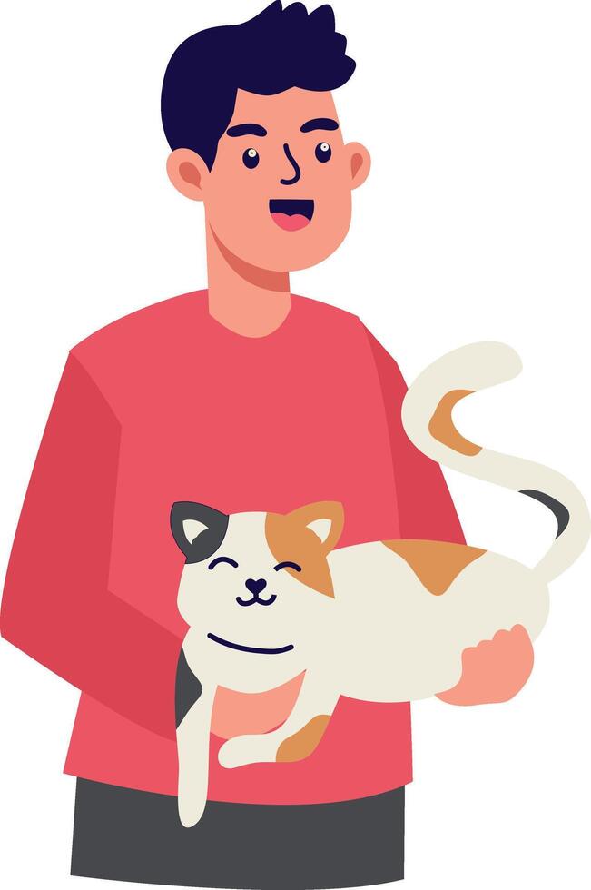 People Character with Cute Cat. Cartoon Illustration. vector