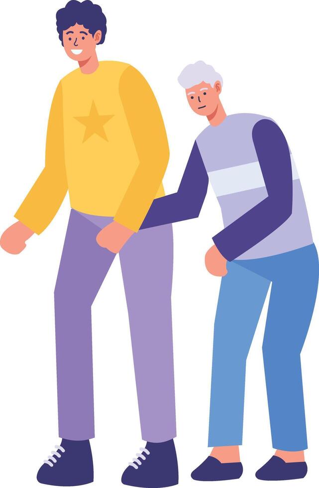 Volunteer Character Helping Elderly in Flat Design vector