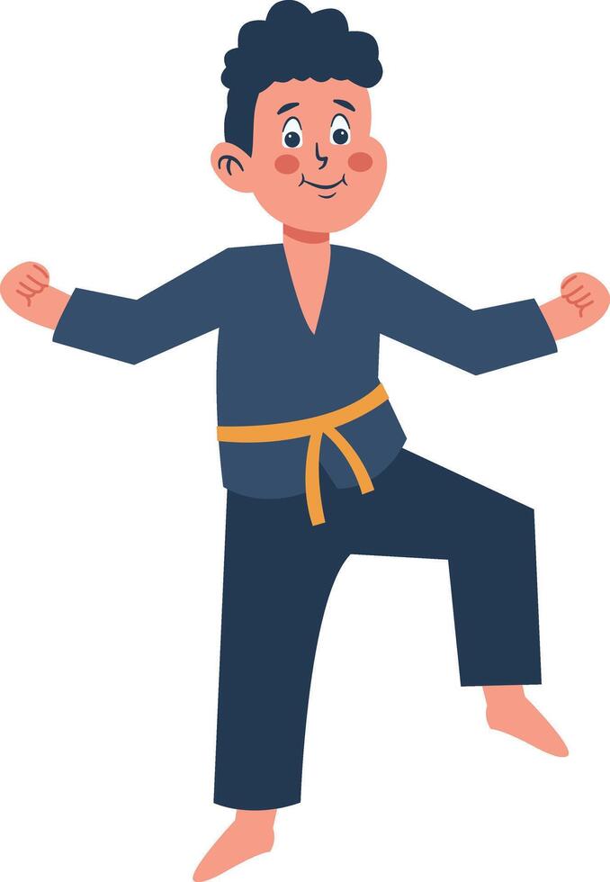 Children Boy Karate Illustration in Cartoon Design. vector