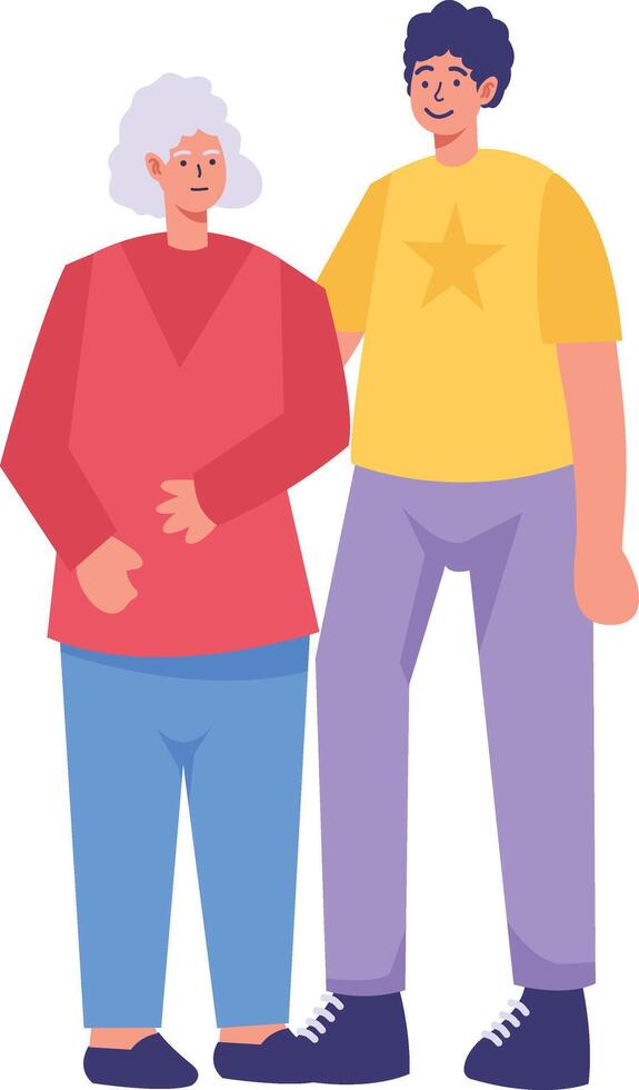Volunteer Character Helping Elderly in Cartoon Design vector