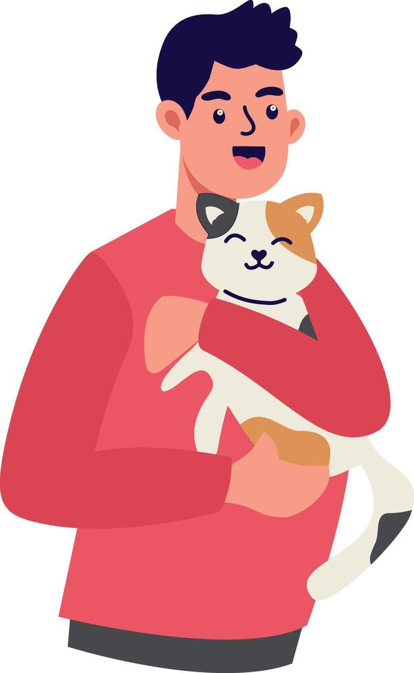 People Character with Cute Cat. vector